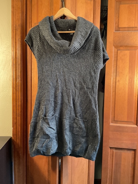 INC BRAND black and silver short sleeve cow neck sweater dress - Picture 1 of 5